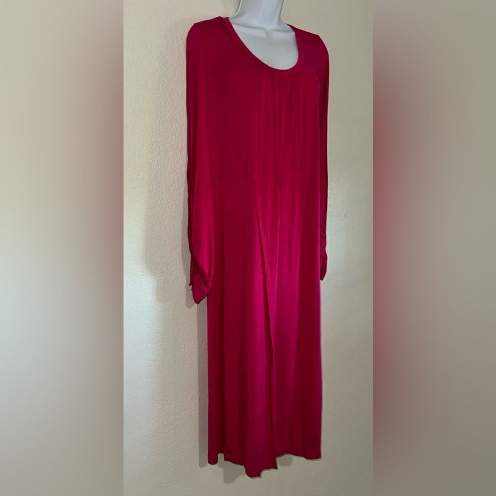 FP Beach Long tie Sleeve Maxi Split hem Dress size XSTP Pink Rose oversized - Picture 3 of 8
